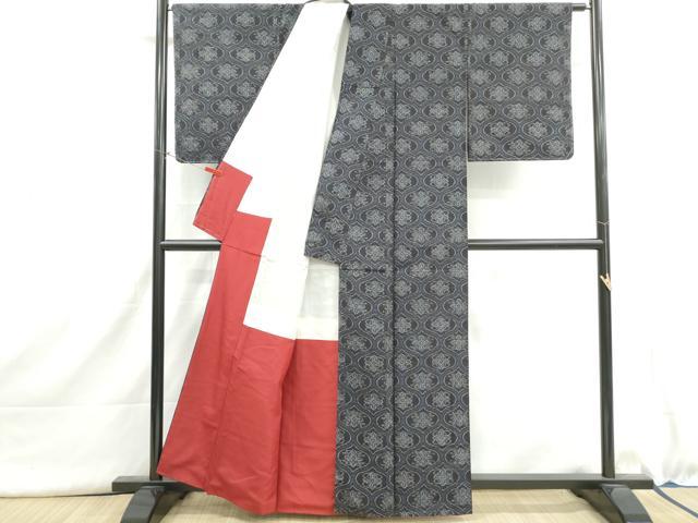 平和屋着物■上質な紬　抽象花文　正絹　逸品　DABI1607qa