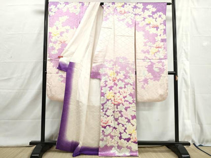 平和屋着物■豪華振袖　駒刺繍　草花文　金彩　正絹　逸品　DABI1614qa
