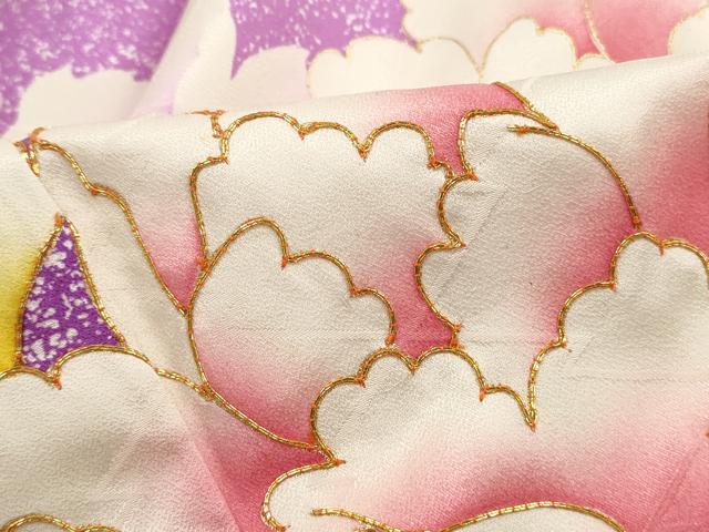 平和屋着物■豪華振袖　駒刺繍　草花文　金彩　正絹　逸品　DABI1614qa