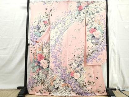 平和屋着物■豪華振袖　駒刺繍　渡橋花文　牡丹　暈し染め　正絹　逸品　DABI1616qa
