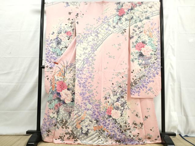 平和屋着物■豪華振袖　駒刺繍　渡橋花文　牡丹　暈し染め　正絹　逸品　DABI1616qa