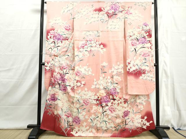 平和屋着物■豪華振袖　枝花牡丹文　暈し染め　銀彩　正絹　逸品　DABI1617qa