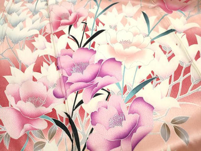 平和屋着物■豪華振袖　枝花牡丹文　暈し染め　銀彩　正絹　逸品　DABI1617qa