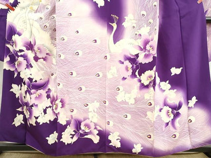 平和屋着物■豪華振袖　刺繍　孔雀花文　暈し染め　金彩　正絹　逸品　DABI1618qa