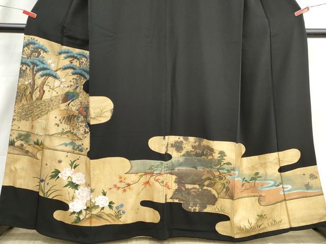 平和屋着物■豪華黒留袖　孔雀花松文　金彩　正絹　逸品　DABI1622qa