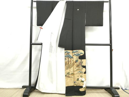 平和屋着物■豪華黒留袖　孔雀花松文　金彩　正絹　逸品　DABI1622qa