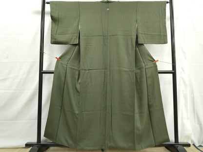 平和屋着物■二代目清次郎監修　手描き　色無地　老竹色　正絹　逸品　DABI1623qa