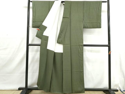 平和屋着物■二代目清次郎監修　手描き　色無地　老竹色　正絹　逸品　DABI1623qa