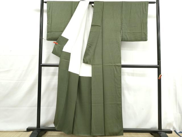 平和屋着物■二代目清次郎監修　手描き　色無地　老竹色　正絹　逸品　DABI1623qa