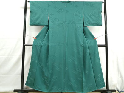 平和屋着物■上質な色無地　花菱地紋　木賊色　正絹　逸品　DABI1627qa