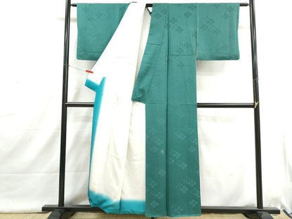 平和屋着物■上質な色無地　花菱地紋　木賊色　正絹　逸品　DABI1627qa