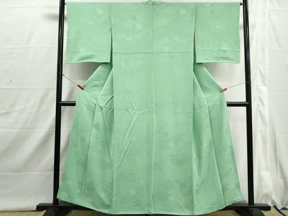 平和屋着物■上質な色無地　立波楓地紋　若緑色　正絹　逸品　DABI1635qa