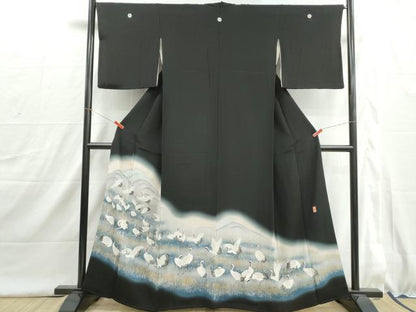 平和屋着物■豪華黒留袖　作家物　刺繍　群鶴文　暈し染め　金彩　正絹　逸品　DABI1639qa