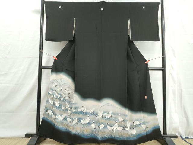 平和屋着物■豪華黒留袖　作家物　刺繍　群鶴文　暈し染め　金彩　正絹　逸品　DABI1639qa