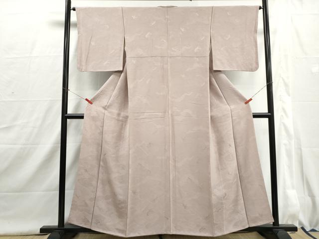 平和屋着物■上質な色無地　雲取り立波地紋　鴇鼠色　正絹　逸品　DABI1641qa