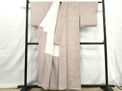 平和屋着物■上質な色無地　雲取り立波地紋　鴇鼠色　正絹　逸品　DABI1641qa