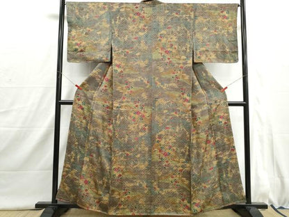 平和屋着物■上質な小紋　草花文　松竹梅　金彩　正絹　逸品　DABI1643qa