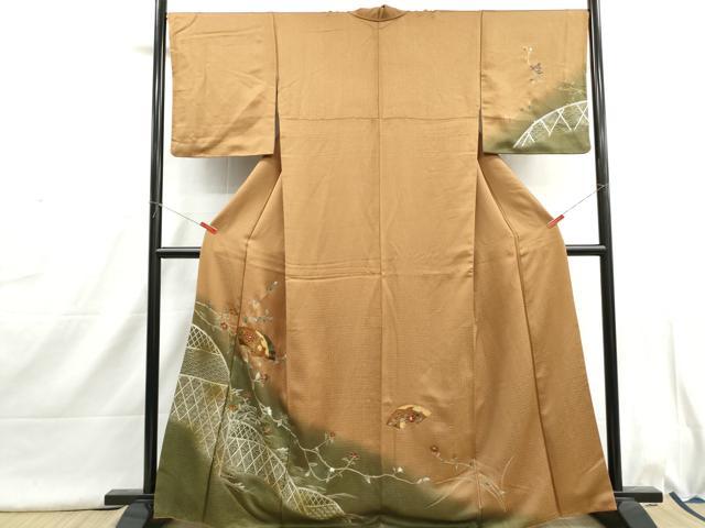 平和屋着物■訪問着　流水地紙椿文　暈し染め　金銀彩　正絹　逸品　DABI1645qa