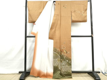 平和屋着物■訪問着　流水地紙椿文　暈し染め　金銀彩　正絹　逸品　DABI1645qa