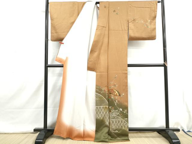 平和屋着物■訪問着　流水地紙椿文　暈し染め　金銀彩　正絹　逸品　DABI1645qa