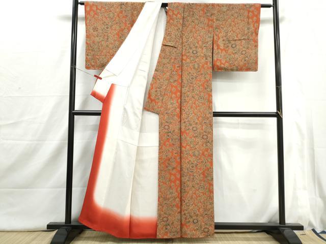 平和屋着物■上質な小紋　更紗花文　鬼しぼ縮緬　正絹　逸品　DABI1653qa