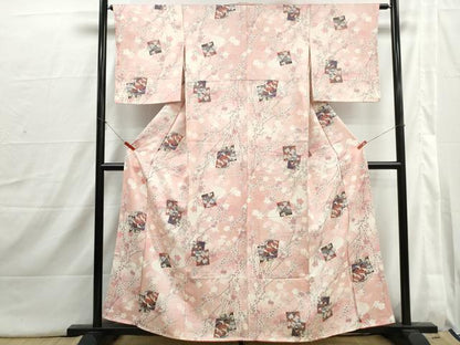 平和屋着物■上質な小紋　重ね色紙枝梅文　鶴　暈し染め　金彩　正絹　逸品　DABI1667qa