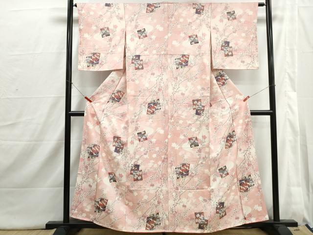 平和屋着物■上質な小紋　重ね色紙枝梅文　鶴　暈し染め　金彩　正絹　逸品　DABI1667qa