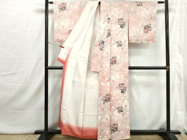 平和屋着物■上質な小紋　重ね色紙枝梅文　鶴　暈し染め　金彩　正絹　逸品　DABI1667qa