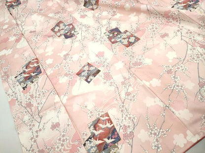 平和屋着物■上質な小紋　重ね色紙枝梅文　鶴　暈し染め　金彩　正絹　逸品　DABI1667qa