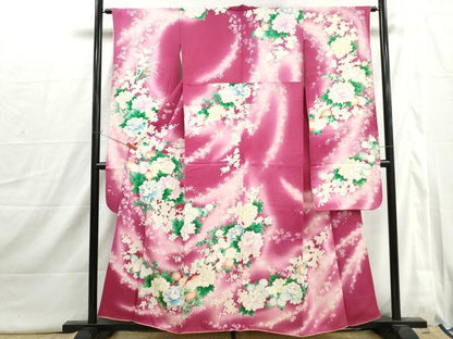 平和屋着物■豪華振袖　牡丹枝梅文　暈し染め　銀彩　正絹　逸品　DABI1670qa