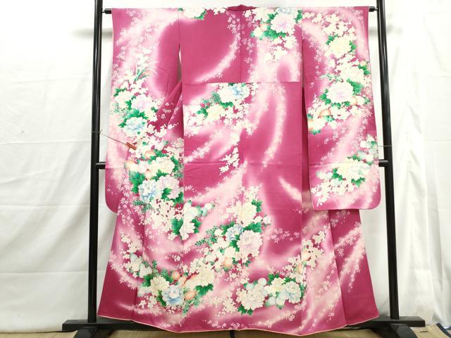 平和屋着物■豪華振袖　牡丹枝梅文　暈し染め　銀彩　正絹　逸品　DABI1670qa
