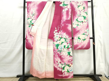 平和屋着物■豪華振袖　牡丹枝梅文　暈し染め　銀彩　正絹　逸品　DABI1670qa