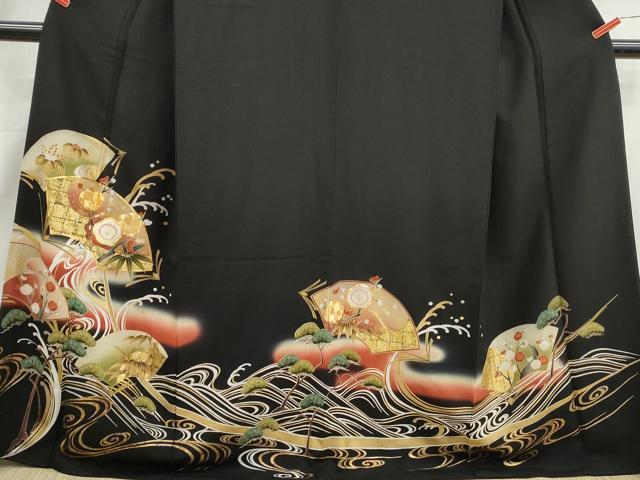平和屋着物■豪華黒留袖　駒刺繍　地紙流水花文　松竹梅　暈し染め　金彩　正絹　逸品　DABI1672qa