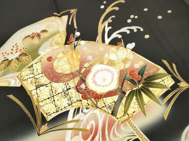 平和屋着物■豪華黒留袖　駒刺繍　地紙流水花文　松竹梅　暈し染め　金彩　正絹　逸品　DABI1672qa