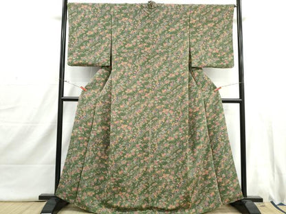 平和屋着物■上質な小紋　草花文　鬼しぼ縮緬　正絹　逸品　DABI1676qa