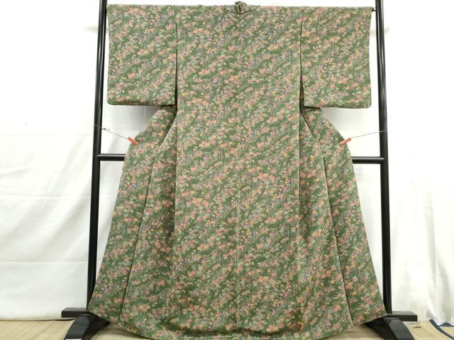 平和屋着物■上質な小紋　草花文　鬼しぼ縮緬　正絹　逸品　DABI1676qa
