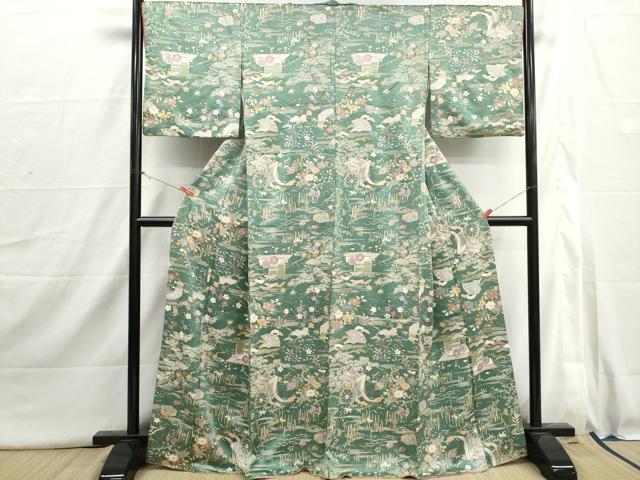 平和屋着物■上質な小紋　風景御所車花文　松竹梅　正絹　逸品　DABI1686qa