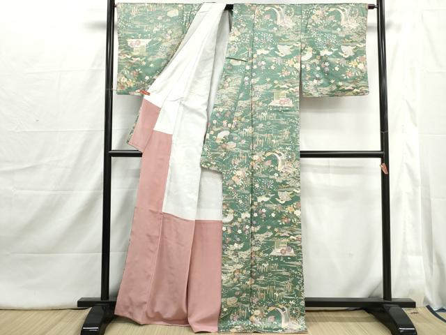 平和屋着物■上質な小紋　風景御所車花文　松竹梅　正絹　逸品　DABI1686qa