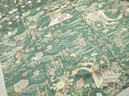 平和屋着物■上質な小紋　風景御所車花文　松竹梅　正絹　逸品　DABI1686qa