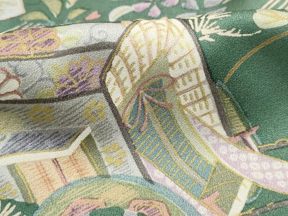 平和屋着物■上質な小紋　風景御所車花文　松竹梅　正絹　逸品　DABI1686qa