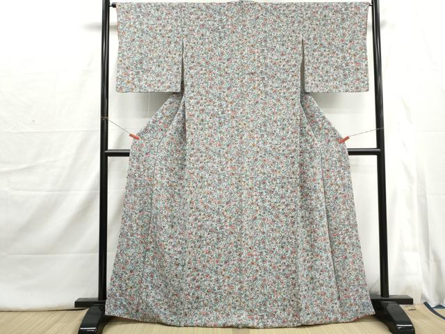 平和屋着物■上質な小紋　型染め　更紗花文　鬼しぼ縮緬　井筒屋謹製　正絹　逸品　DABI1688qa