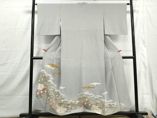 平和屋着物■豪華色留袖　駒刺繍　飛鶴花松文　暈し染め　金彩　正絹　逸品　DABI1692qa