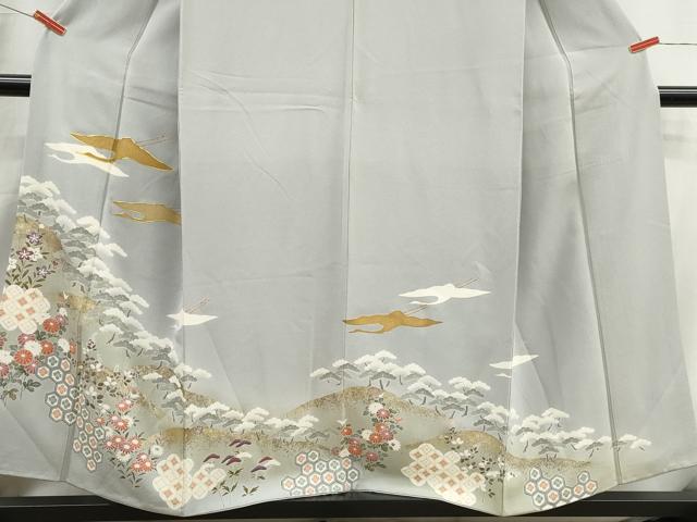 平和屋着物■豪華色留袖　駒刺繍　飛鶴花松文　暈し染め　金彩　正絹　逸品　DABI1692qa