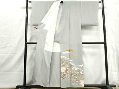 平和屋着物■豪華色留袖　駒刺繍　飛鶴花松文　暈し染め　金彩　正絹　逸品　DABI1692qa