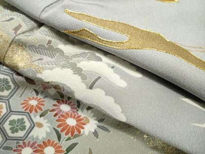 平和屋着物■豪華色留袖　駒刺繍　飛鶴花松文　暈し染め　金彩　正絹　逸品　DABI1692qa