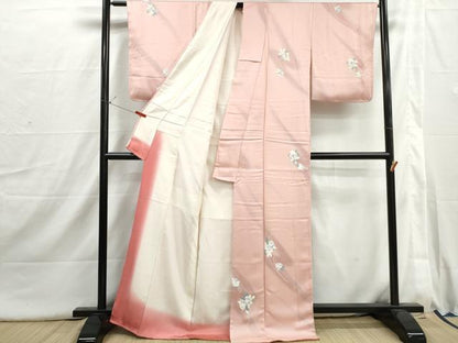 平和屋着物■上質な小紋　流水枝花文　暈し染め　正絹　逸品　DABI1698qa