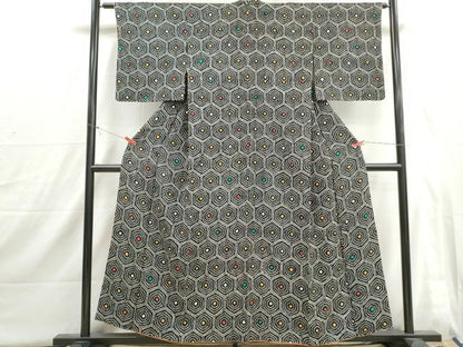 平和屋着物■上質な小紋　総絞り　亀甲文　黒地　正絹　逸品　DABI1706qa
