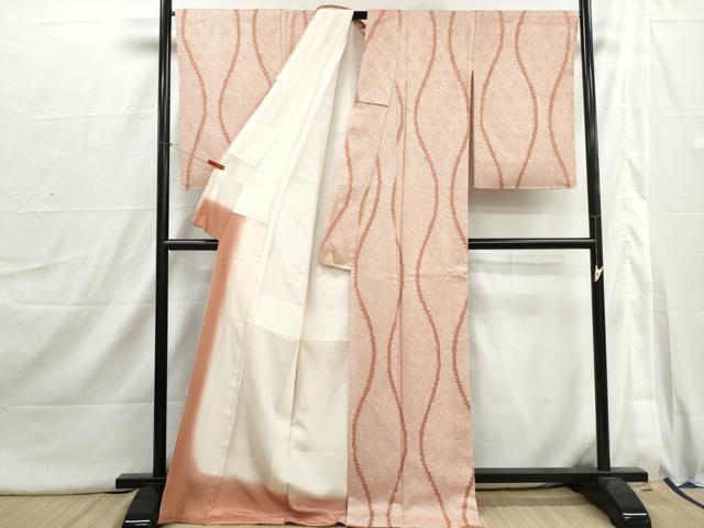 平和屋着物■上質な小紋　総絞り　立涌文　ロング丈　正絹　逸品　DABI1707qa