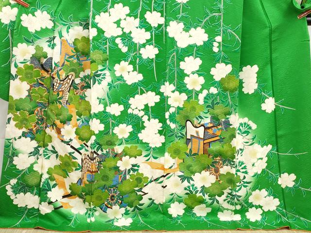 平和屋着物■豪華振袖　駒刺繍　御所車枝花文　暈し染め　金彩　正絹　逸品　DABI1709qa