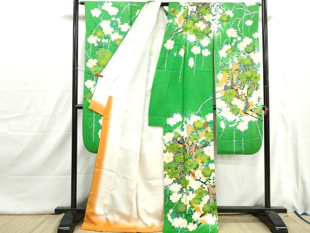 平和屋着物■豪華振袖　駒刺繍　御所車枝花文　暈し染め　金彩　正絹　逸品　DABI1709qa
